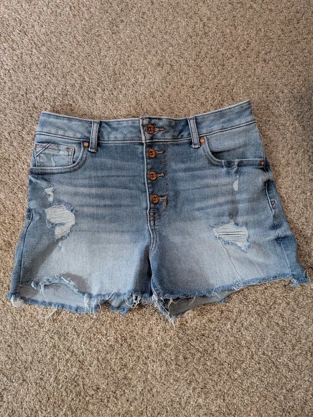 Women’s Edgely Distressed Light Blue Denim Shorts with Button Fly